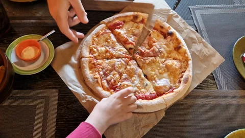 Delicious pizza close-up. Cafe. 4k Stock Footage 247047865