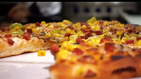 Delicious pizza close-up view. 스톡 동영상 93948221