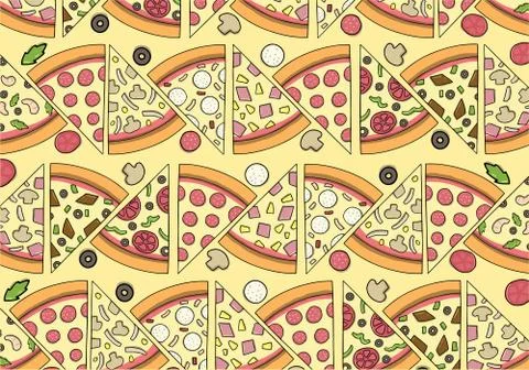 Delicious Pizza Pattern with ingredients Stock Illustration