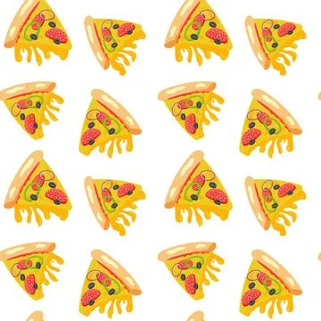 Delicious pizza slice seamless pattern Stock Illustration