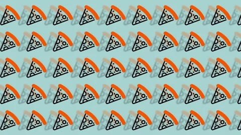 Delicious Pizza Slices Patterned on a Light Blue Background. Stock Footage 325388878