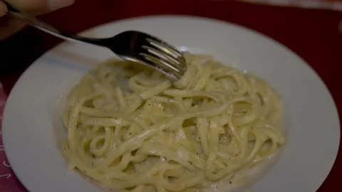 Delicious Plate Of Cacio e Pepe Pasta In Rome, Italy Stock Footage 155016419