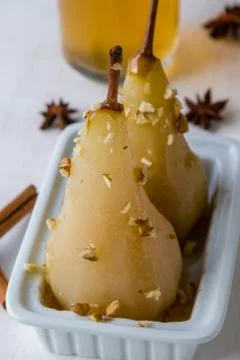 Delicious poached pears Stock Photos
