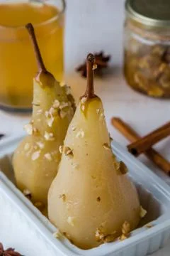 Delicious poached pears Stock Photos