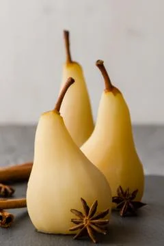 Delicious poached pears Stock Photos