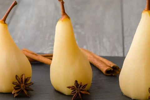 Delicious poached pears Stock Photos