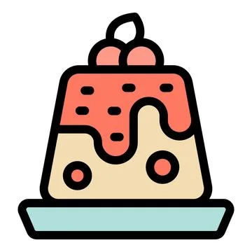Delicious pudding with cherry sauce and topping on a plate Stock Illustration