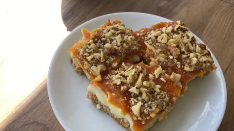 Delicious pumpkin dessert with walnut. Stock-Footage 272639057