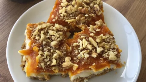 Delicious pumpkin dessert with walnut. Stock-Footage 272639287