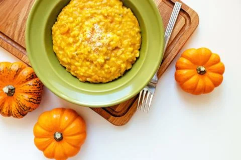 Delicious pumpkin risotto with parmesan cheese. A Stock Photos