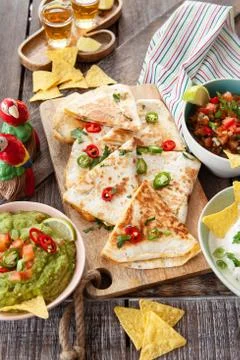 Delicious quesadillas with salsa Stock Photos