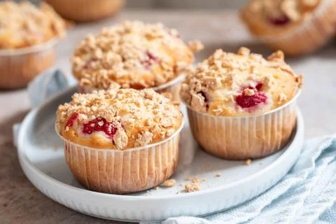 Delicious raspberry muffins Stock Photos