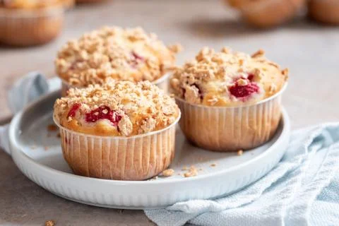 Delicious raspberry muffins Stock Photos