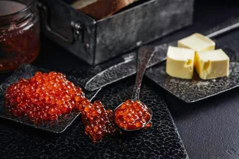 Delicious red caviar. Stock Photos