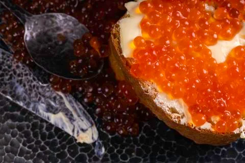 Delicious red caviar. Stock Photos