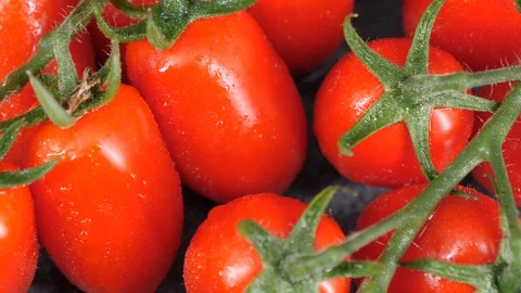Delicious red grape tomatoes rotating, (loopable). Stock-Footage 113654137