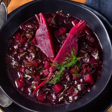Delicious red pray soup after Russian style Stock Photos