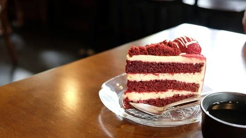 A delicious red strawberry cake on the table Stock Footage 112251592