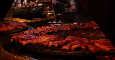 Delicious ribs on the grill Stock Footage 84281596