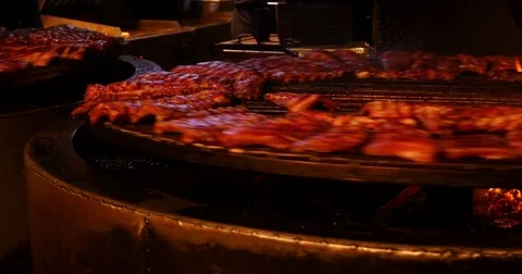 Delicious ribs on the grill Stock Footage 84281599