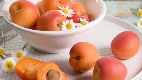 Delicious ripe apricots Stock Footage 90534791