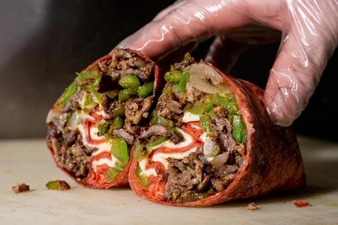 Delicious roast beef wrap Stock Photos