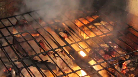 Delicious roasted meats on the barbecue Stock Footage 34403572