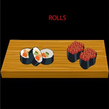 Delicious rolls on a black Stock Illustration
