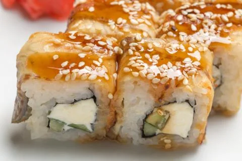 Delicious rolls with eel Foto stock