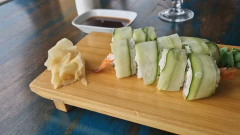 Delicious rolls, sushi close-up. Cafe Stock Footage 239987683