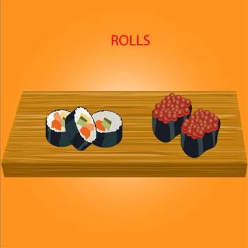 Delicious rolls on a yellow Stock Illustration