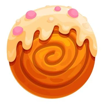 Delicious round cinnamon roll topped with white icing and pink sprinkles Stock Illustration