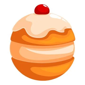 Delicious round doughnut with white icing and red cherry on top Stock Illustration