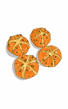 Delicious round garlic bread with fresh spring onions	 Stock Illustration