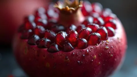 Delicious ruby red pomegranate fruit with juicy seeds offering healthy nutr.. Stock Photos