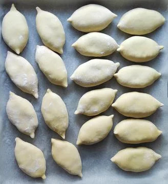 Delicious Russian pies with stuffing inside Stock Photos