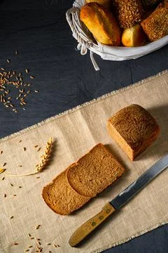 Delicious rye bread on the table Stock Photos