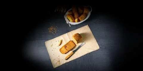 Delicious rye bread on the table Stock Photos