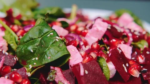 Delicious salad of spinach, red onion and feta cheese Stock Footage 252180821
