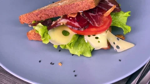 Delicious sandwich on a plate. Stock Footage 149756569