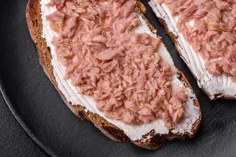 Delicious sandwiches consisting of grilled toast, canned tuna and cream chees Stock Photos