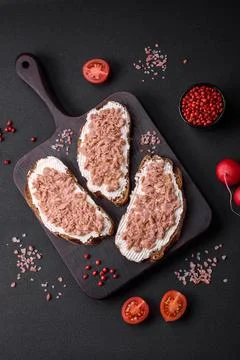 Delicious sandwiches consisting of grilled toast, canned tuna and cream chees Stock Photos