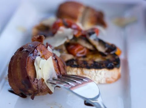 Delicious Scallops and Bacon Stock Photos