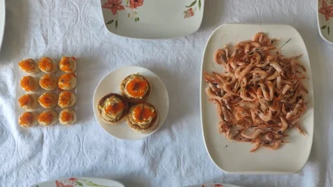 Delicious seafood appetizers preparing on a table Stock Footage 341512718