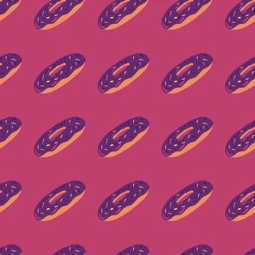 Delicious seamless pattern with purple colored donuts elements. Pink backgrou 스톡 일러스트