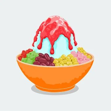 Delicious shaved ice with red beans, red syrup, condensed milk, corn, with chewy Stock Illustration