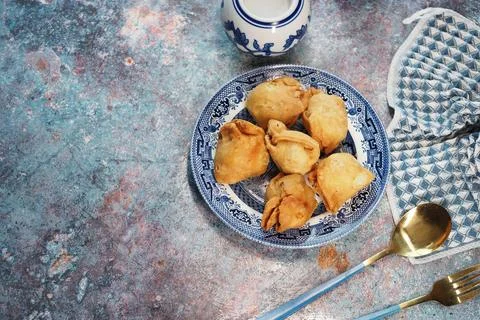 Delicious singara on a patterned plate ready for sharing Stock Photos