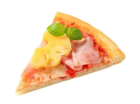 Delicious slice of ham and pineapple pizza Stock Photos