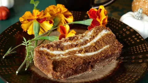 A Delicious Slice of Homemade Pumpkin Bread Sitting on a Plate 4K Video Stock Video stock 317311950