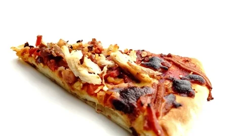 Delicious slice of pizza isolated on white Stock Footage 79727870